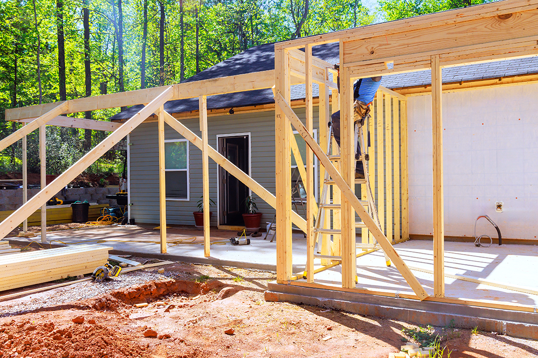 An addition being built on a house