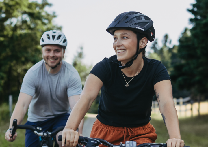 couple biking